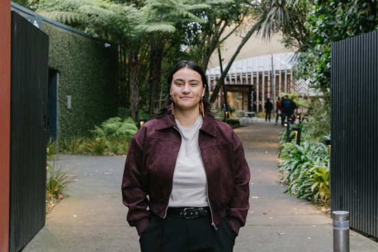 Danielle at the entrance to Hamilton Gardens